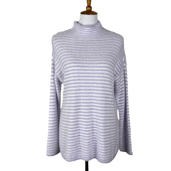Chico's Zenergy Striped Fuzzy Mock Neck Sweater Sz. 1 (M) Purple - Picture 1 of 12